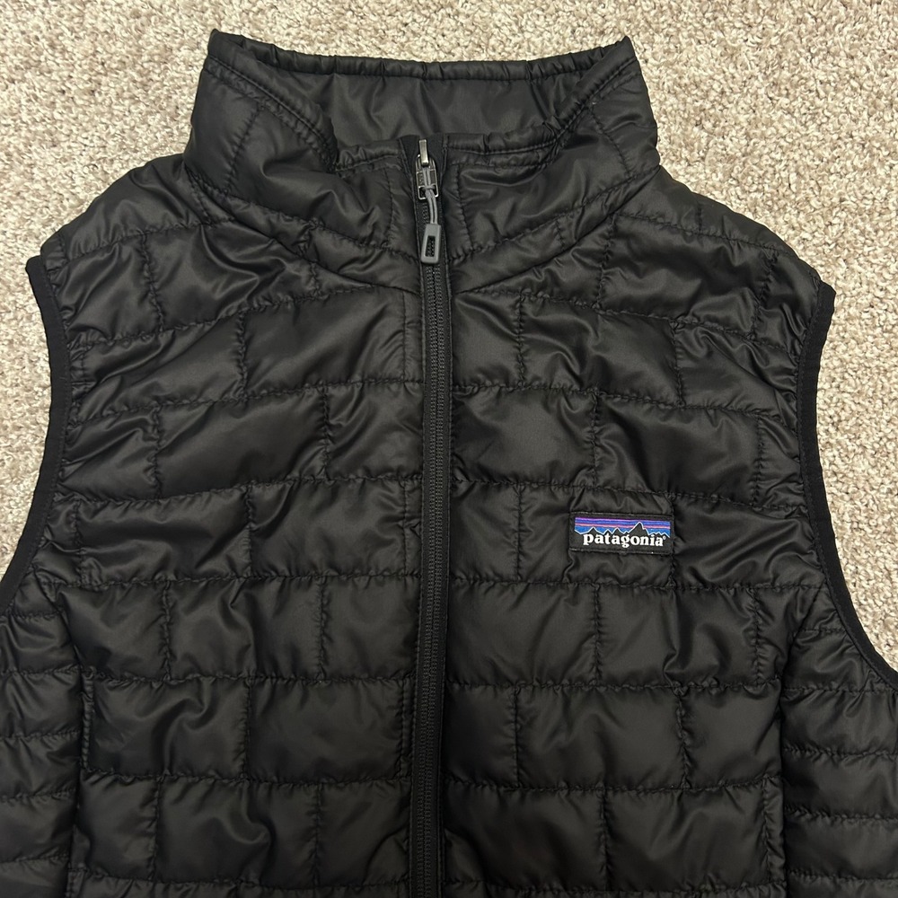 Patagonia Nano Puff Vest Women Size Large LOGO Black Quilted Primaloft Full Zip - Picture 6 of 10